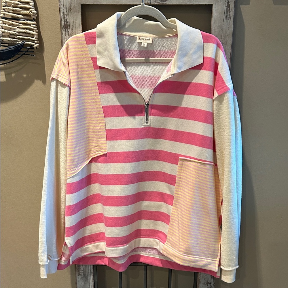 Hem & Thread Pink and Cream Striped Pullover